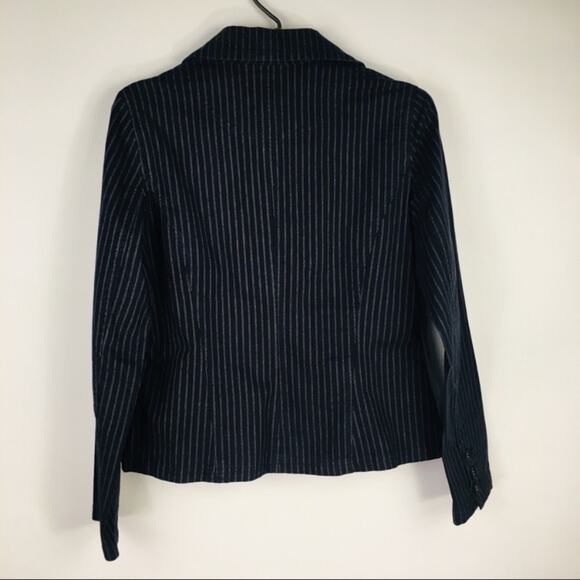 Navy Blue Cotton Casual Blazer Tan Stripes Sz Medium - Picture 6 of 8